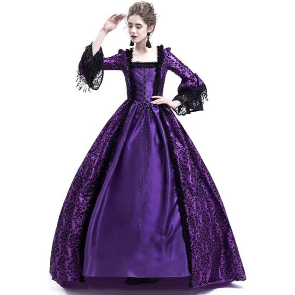Women's Purple Medieval Queen Dress Gothic Ball Gown Halloween Fancy Costume